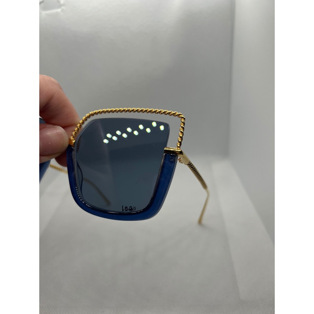 Boucheron BC0067S Designer Sunglasses Blue Frame Gold Trim Square Oversized - Picture 2 of 4
